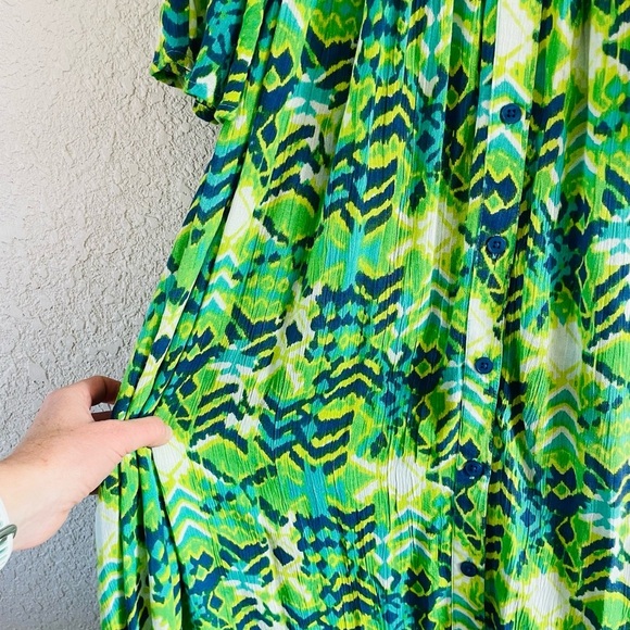 Go Softly Vibrant Green Button From Patio House Dress - Picture 2 of 15